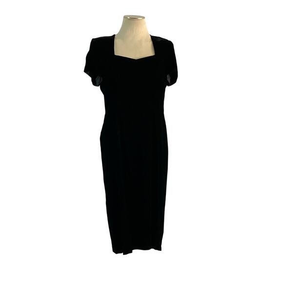 Vtg Y2K 2000s Black Velvet Sweetheart Neckline Dress 14 Whimsygoth Fairy Grunge - Picture 1 of 8